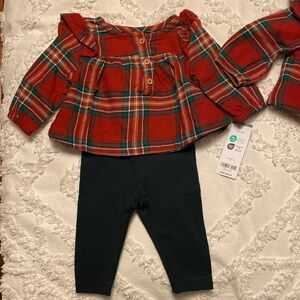 Carters Plaid Red and Green girls outfit set, 3 month. NWT. Perfect for twins.